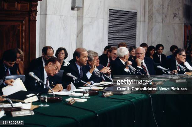 Senator from Delaware and Senate Judiciary Committee chairman, Joe Biden , makes an opening statement before a hearing on Judge Clarence Thomas'...