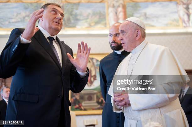 Pope Francis meets Serb member of the tripartite Presidency of Bosnia and Herzegovina Milorad Dodik during an audience at the Apostolic Palace on...