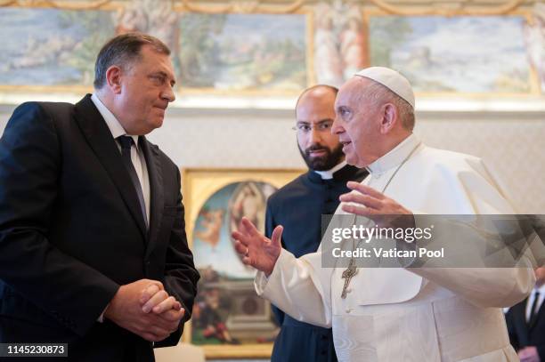 Pope Francis meets Serb member of the tripartite Presidency of Bosnia and Herzegovina Milorad Dodik during an audience at the Apostolic Palace on...