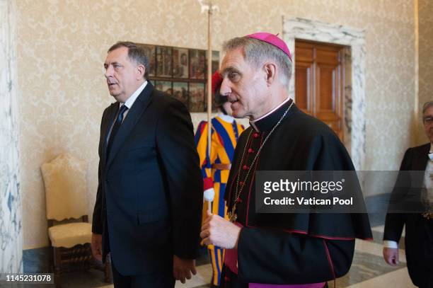 Serb member of the tripartite Presidency of Bosnia and Herzegovina Milorad Dodik arrives at the Apostolic Palace for an audience with Pope Francis on...