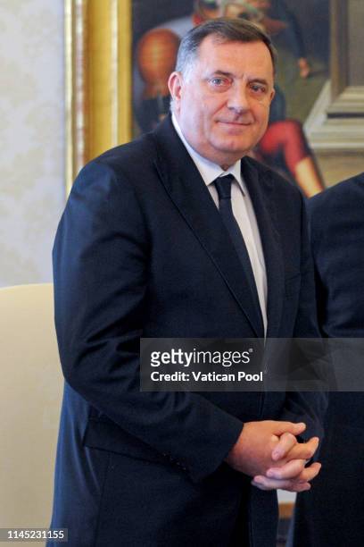 Serb member of the tripartite Presidency of Bosnia and Herzegovina Milorad Dodik attends an audience with Pope Francis at the Apostolic Palace on...