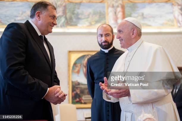 Pope Francis meets Serb member of the tripartite Presidency of Bosnia and Herzegovina Milorad Dodik during an audience at the Apostolic Palace on...