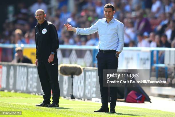 Watford manager Javi Gracia gestures from the touchline during the Premier League match between Huddersfield Town and Watford FC at John Smith's...