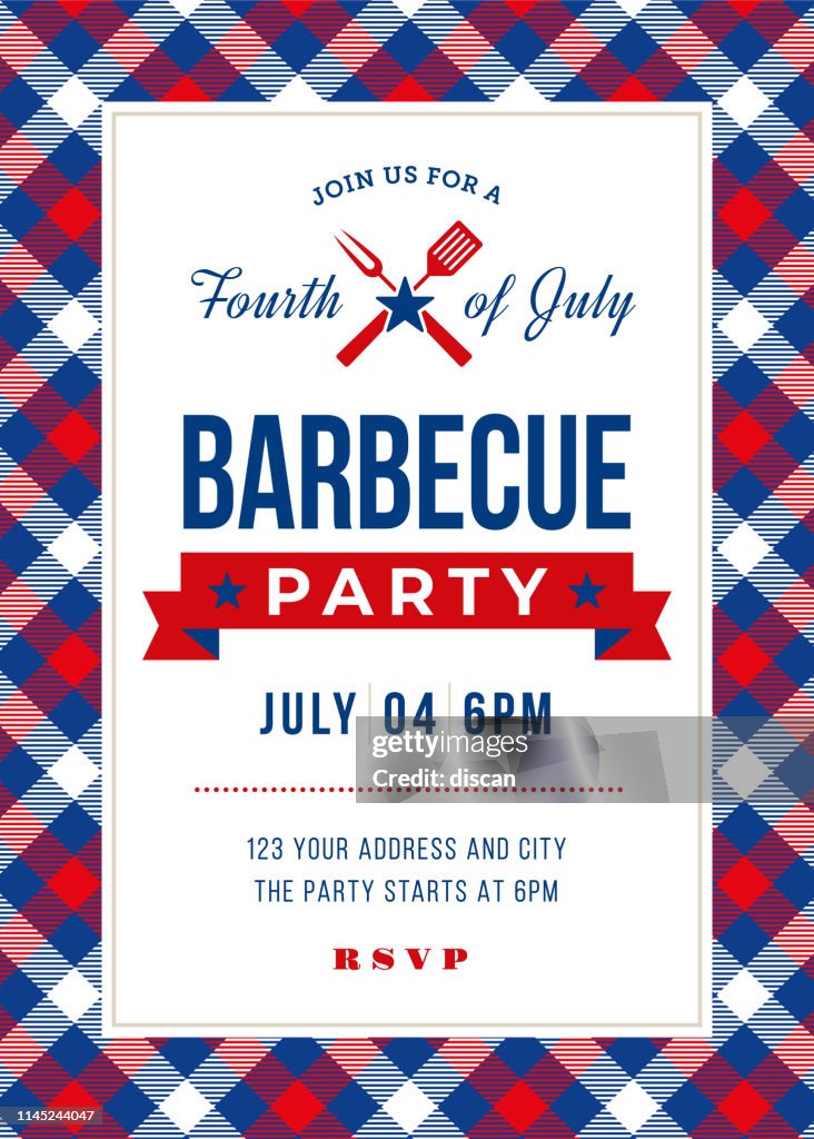 Fourth of July BBQ Party Invitation.