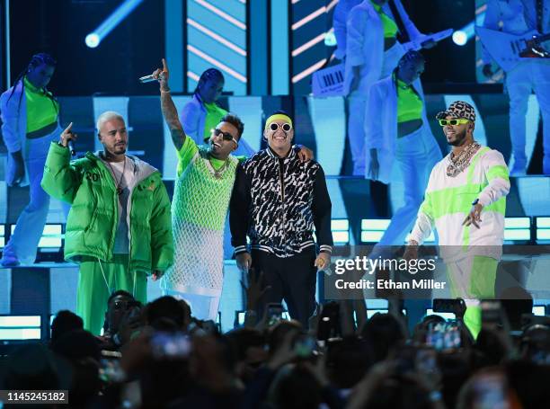 Balvin, Ozuna, Daddy Yankee and Anuel AA perform during the 2019 Billboard Latin Music Awards at the Mandalay Bay Events Center on April 25, 2019 in...