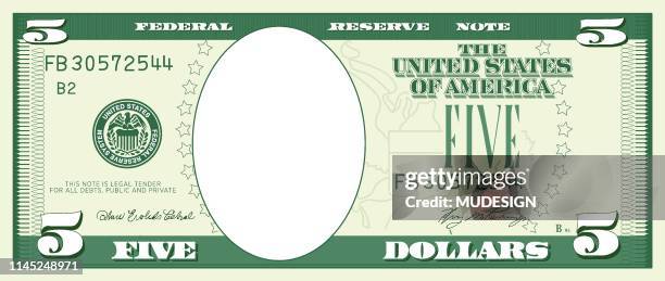 paper money frame. fünf dollar - five dollar bill stock-grafiken, -clipart, -cartoons und -symbole