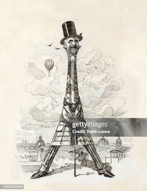 stockillustraties, clipart, cartoons en iconen met karikatuur van gustave eiffel - satire