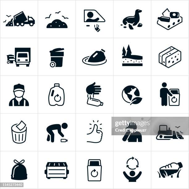 garbage and recycling icons - landfill stock illustrations