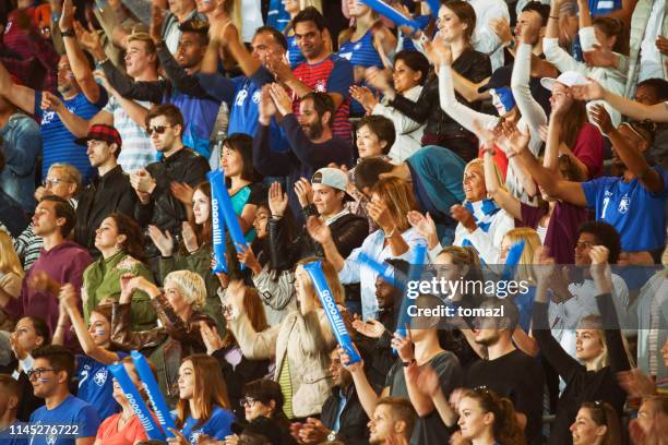 zuschauer klatschen auf einem stadion - stadium crowd stock-fotos und bilder