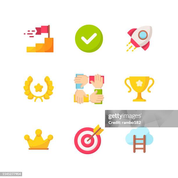 success and awards flat icons.pixel perfect. for mobile and web. contains such icons as winning, checkmark, rocket, teamwork, crown. - applauding stock illustrations