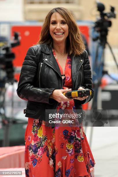 Alex Jones seen rehearsing for the One Show outside BBC TV studios on April 26, 2019 in London, England.