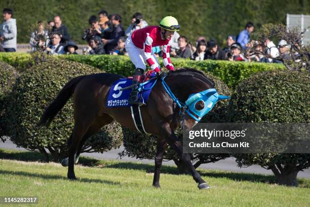 Jockey Shinichi Ishigami riding Oju Chosan during the Race 11 Nakayama Grand Jump at Nakayama Racecourse on April 13, 2019 in Funabashi, Chiba...