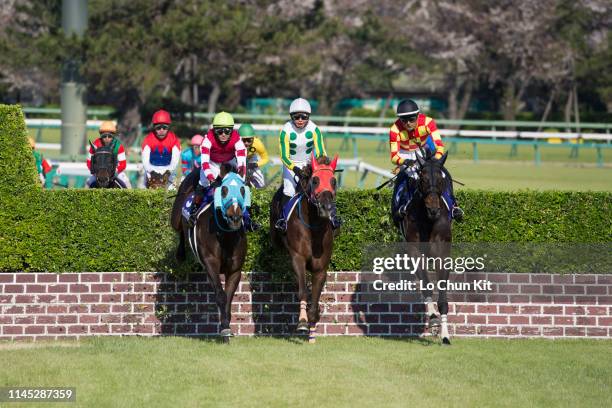 Jockey Shinichi Ishigami riding Oju Chosan wins the Race 11 Nakayama Grand Jump at Nakayama Racecourse on April 13, 2019 in Funabashi, Chiba...