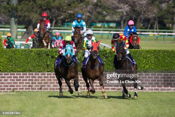 Jockey Shinichi Ishigami riding Oju Chosan wins the Race 11 Nakayama Grand Jump at Nakayama Racecourse on April 13, 2019 in Funabashi, Chiba...