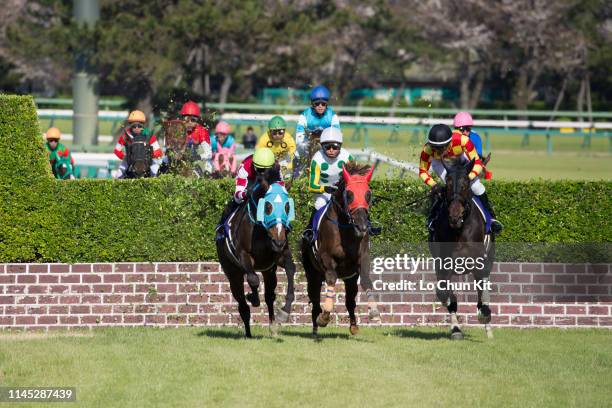 Jockey Shinichi Ishigami riding Oju Chosan wins the Race 11 Nakayama Grand Jump at Nakayama Racecourse on April 13, 2019 in Funabashi, Chiba...