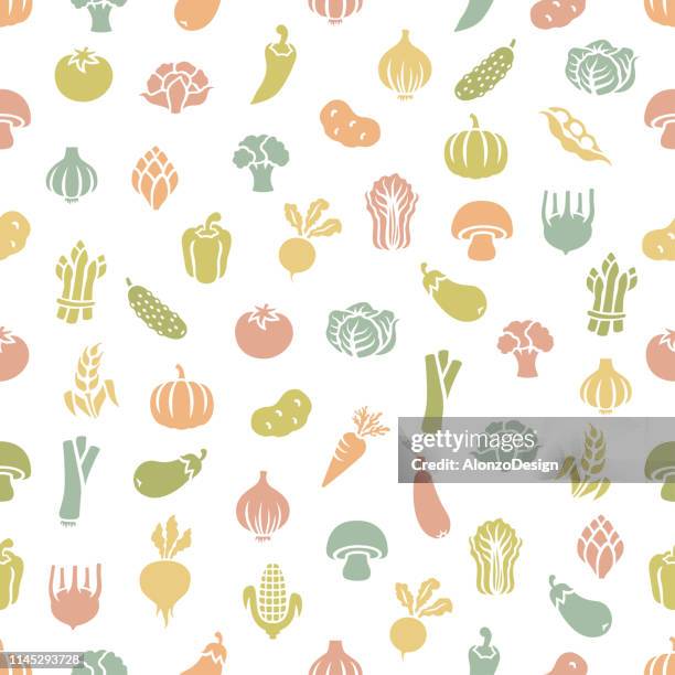 ilustraciones, imágenes clip art, dibujos animados e iconos de stock de verduras frescas. patrón sin costuras - tomato stock illustrations