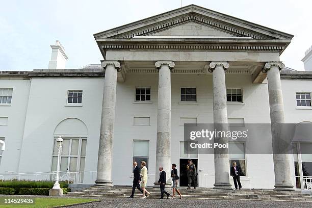President Barack Obama and Irish President Mary McAleese depart Aras an Uachtarain, the official residence of the President of Ireland, ahead of Dr....