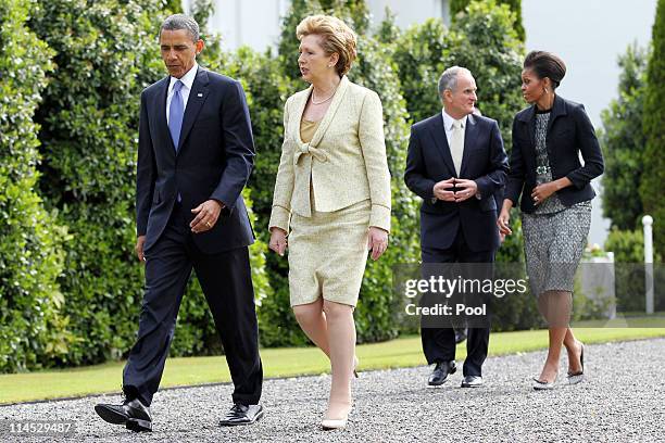 President Barack Obama and Irish President Mary McAleese depart Aras an Uachtarain, the official residence of the President of Ireland, ahead of Dr....