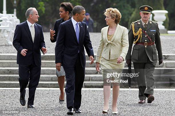 President Barack Obama and Irish President Mary McAleese depart Aras an Uachtarain, the official residence of the President of Ireland, ahead of Dr....