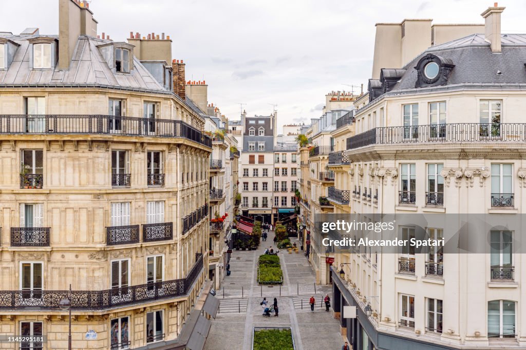 Residential apartment buildings in Paris, high angle view, France