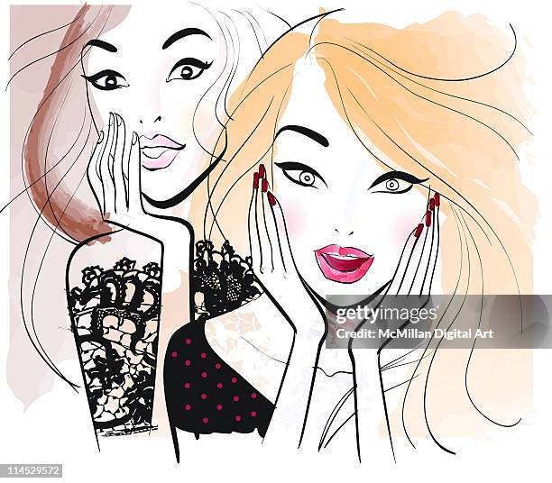 two young women - 口を覆う点のイラスト素材／クリップアート素材／マンガ素材／アイコン素材