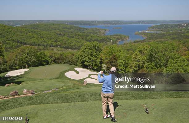 Tom Watson hits his tee shot on the second hole during the first round of the PGA TOUR Champions Bass Pro Shops Legends of Golf at Big Cedar Lodge on...