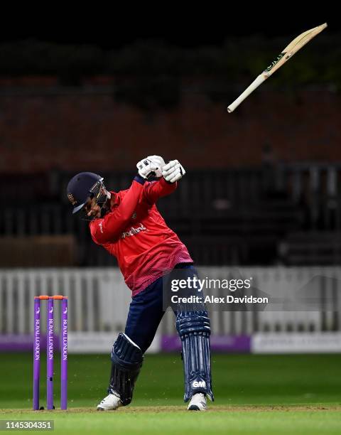 Ryan Ten Doeschate of Essex lets go of his bat during the Royal London One Day Cup match between Somerset and Essex at The Cooper Associates County...