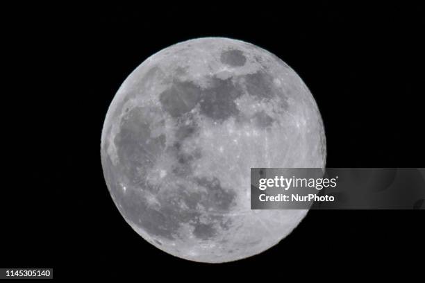 The Blue Moon, a full moon phase, the astronomical phenomenon as seen from Tenerife Island, Canary Islands in Spain on May 18, 2019.