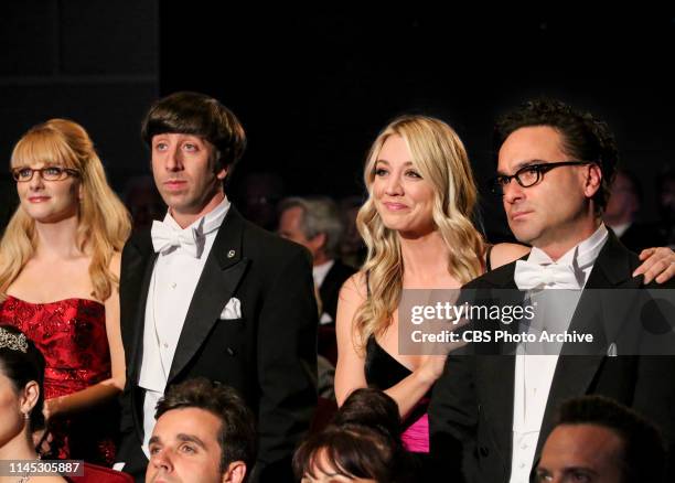 The Stockholm Syndrome" - Pictured: Bernadette , Howard Wolowitz , Penny and Leonard Hofstadter . Bernadette and Wolowitz leave their kids for the...