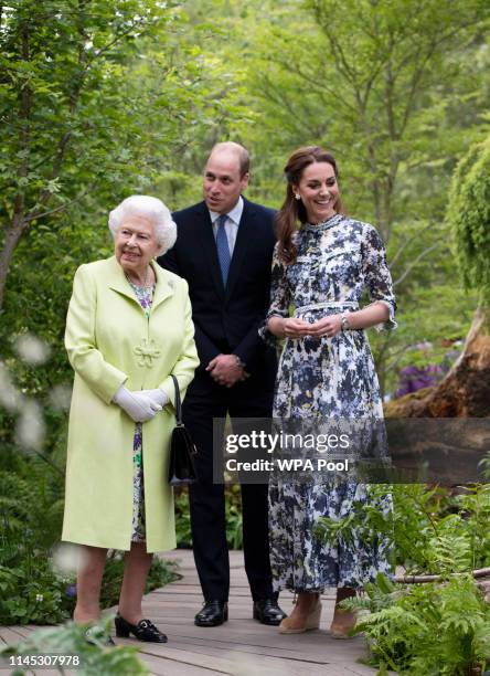 Queen Elizabeth II is shwon around 'Back to Nature' by Prince William and Catherine, Duchess of Cambridge at the RHS Chelsea Flower Show 2019 press...