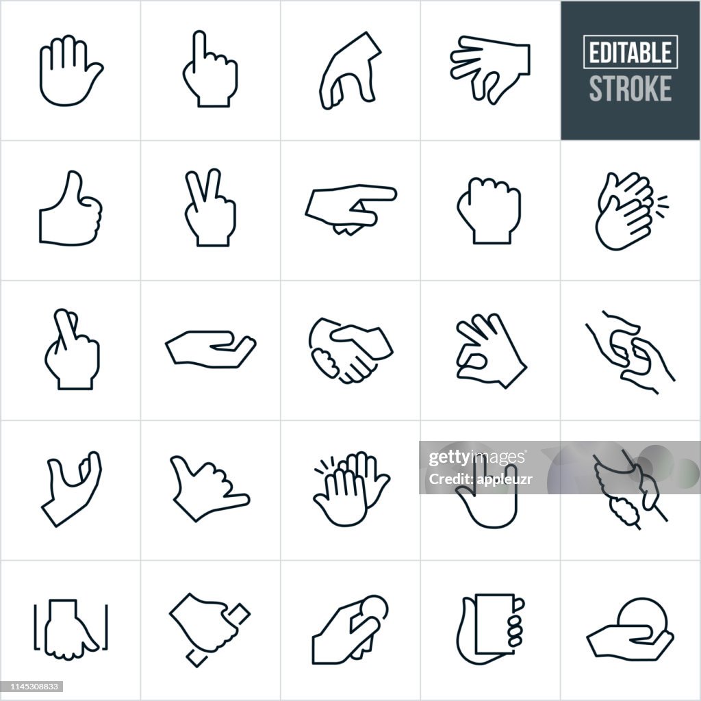 Hand Gestures Thin Line Icons-Bearbeitbare Stroke