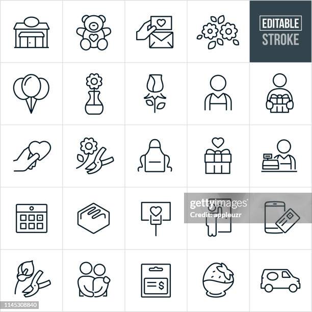 floral shop thin line icons-bearbeitungsstum stroke - blumenschmuck stock-grafiken, -clipart, -cartoons und -symbole
