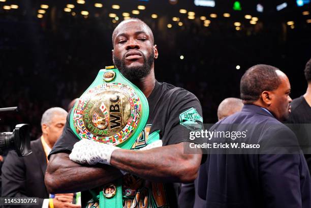 World Heavyweight Title: Deontay Wilder with belt after fight vs Dominic Breazeale at the Barclays Center. Wilder won by KO in the first round....