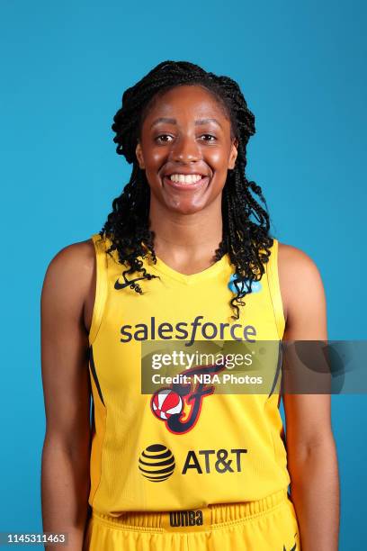 Kelsey Mitchell of the Indiana Fever poses for a head shot during WNBA media day at Bankers Life Fieldhouse on May 20, 2019 in Indianapolis, Indiana....