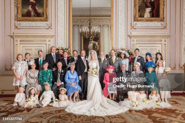 Lady Gabriella and Mr Thomas Kingston in the Duchess of Kent's Drawing Room at Frogmore House following their wedding at St George's Chapel at...