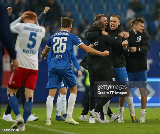 Marius Buelter of 1. FC Magdeburg, head coach Michael Oenning of 1. FC Magdeburg, Head of the Licensing Player Department Maik Franz of 1. FC...