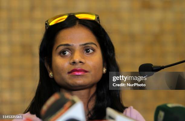 Indian sprinter Dutee Chand in the press conference, in Bhubaneswar, India, on May 21, 2019.