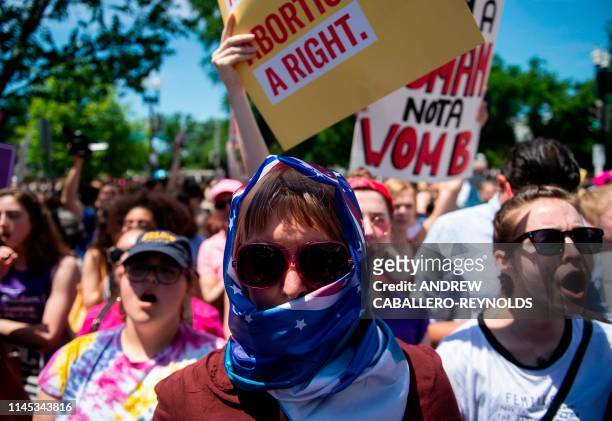 Abortion rights activists rally in front of the US Supreme Court in Washington, DC, on May 21, 2019. - Demonstrations were planned across the US on...