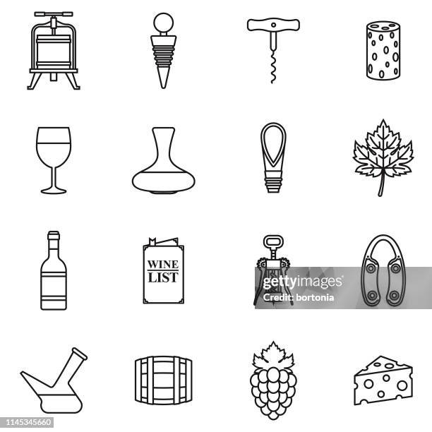 ilustraciones, imágenes clip art, dibujos animados e iconos de stock de wine icon set - sacacorchos