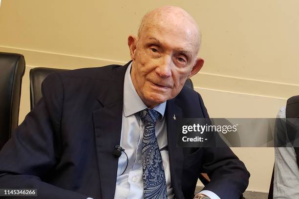 Former NASA astronaut Tom Stafford, Commander of the Apollo 10 mission, poses for a picture at the Senate Rayburn House Office Building on May 21,...