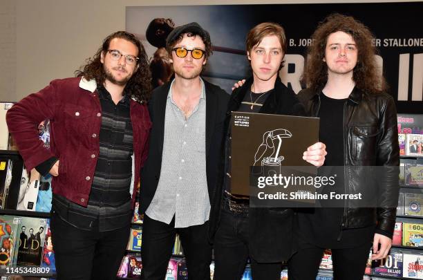 Johnny Bond, Bob Hall, Van McCann and Benji Blakeway of Catfish And The Bottlemen during an instore event to celebrate the release of their new album...