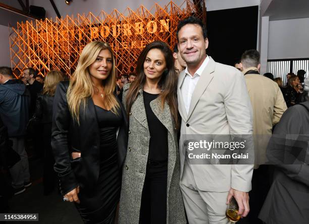 Claudine De Niro, guest, and Josh Hopkins attend the "Crown Vic" Premiere After Party at the Bulleit 3D printed Frontier Lounge during Tribeca Film...