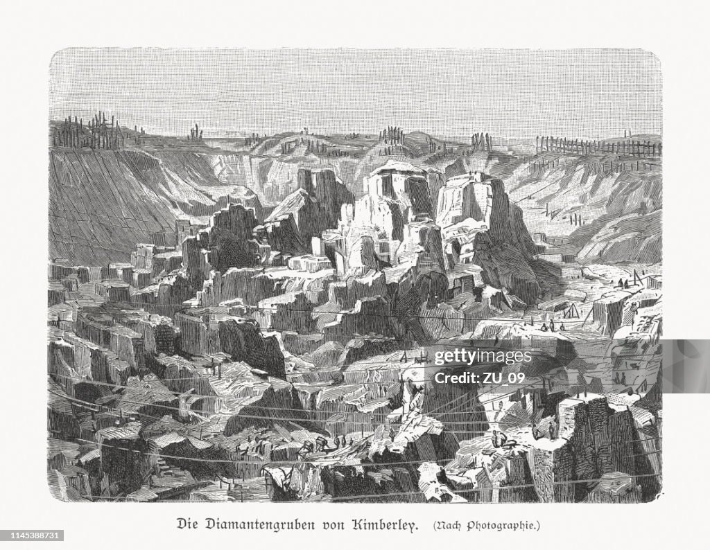 Former diamond mine of Kimberley, South Africa, woodcut, published 1897