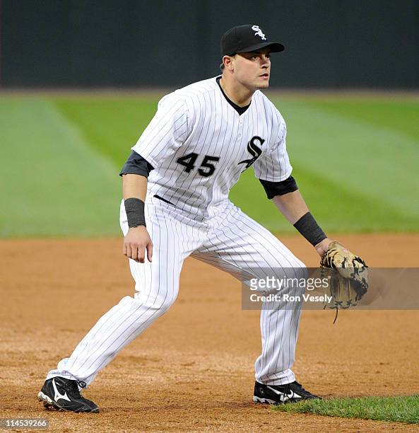 Dallas McPherson of the Chicago White Sox fields during the game between the Cleveland Indians and the Chicago White Sox on May 18, 2011 at U.S....