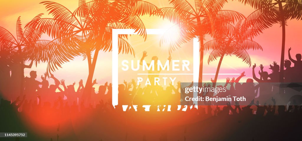Summer party banner with crowd design