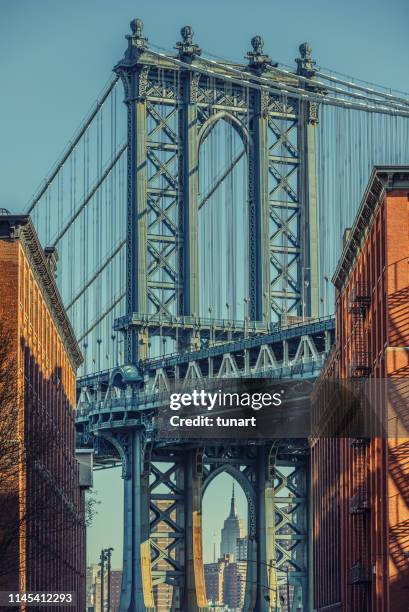 de brug van manhattan, brooklyn, de stad van new york, de v.s. - manhattan bridge stockfoto's en -beelden