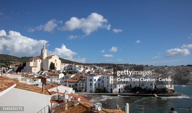 April 24: A general view of Cadaqués showing the Church of St. Mary which dominates the skyline of the small town. Cadaqués is a town in the Alt...