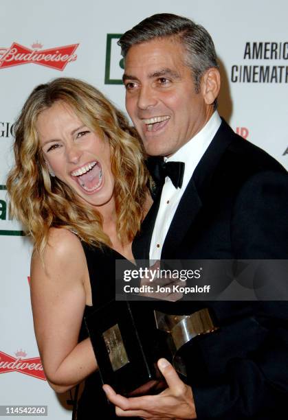 Julia Roberts and George Clooney during The 21st Annual American Cinematheque Award Honoring George Clooney - Press Room at Beverly Hilton Hotel in...