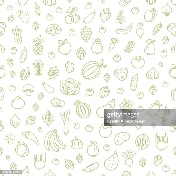 illustrations, cliparts, dessins animés et icônes de fruits et légumes. modèle sans soudure - fruits