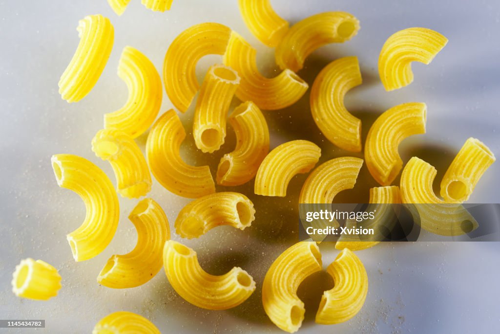 Italy noodles macaroni studio shot with high speed sync."n
